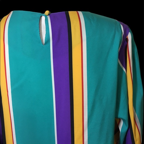 Vintage 90's Turquoise Rainbow Stripe Blouse - Picture 10 of 12